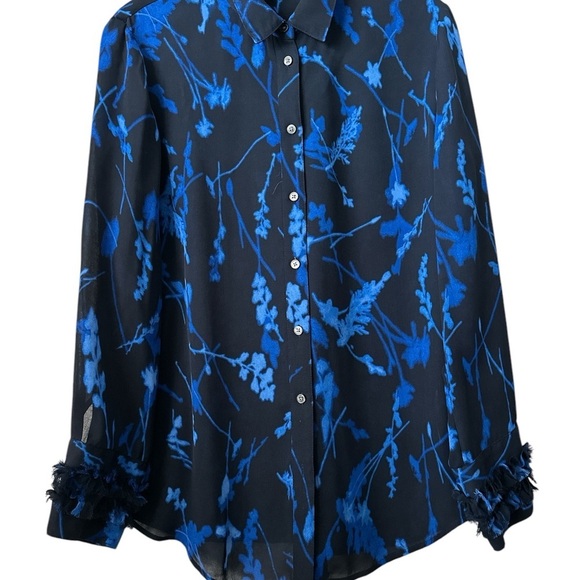 Banana Republic Vibrant Blue & Black Long Sleeves Button Down Top Medium - Picture 6 of 6